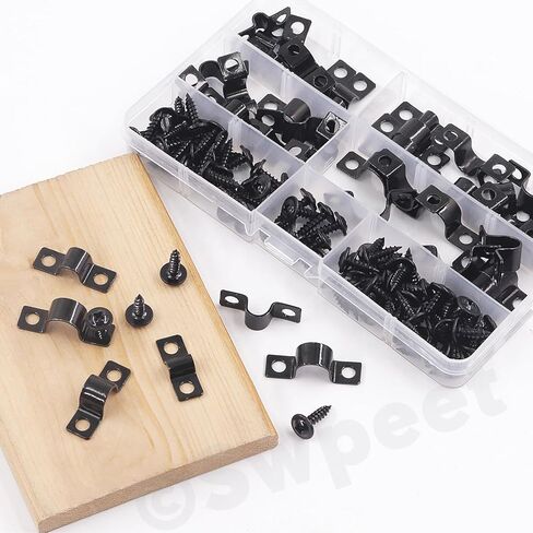 SWPEET 25pcs 10 مم مشبك قوس U ثقب U مع مجموعة مسامير ذاتية تنصت على 50 بكسل ، ومشبكات للأنابيب المعدنية ، ومشابك حزام الأنابيب ، ومقاطع توتر القناة لتثبيت الأنابيب أو الكابل in Saudi Arabia