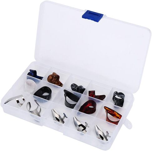 Metal Open Design Adjustable Finger Picks, Guitar Banjo Ukulele Plectrum with Storage Box, Durable Metal Material for Beginners and Stage Performance in Saudi Arabia
