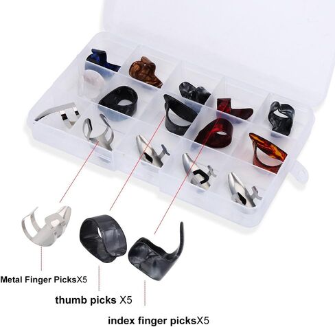 Metal Open Design Adjustable Finger Picks, Guitar Banjo Ukulele Plectrum with Storage Box, Durable Metal Material for Beginners and Stage Performance in Saudi Arabia