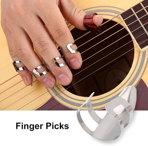 Metal Open Design Adjustable Finger Picks, Guitar Banjo Ukulele Plectrum with Storage Box, Durable Metal Material for Beginners and Stage Performance in Saudi Arabia