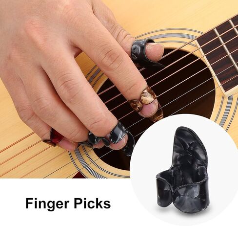 Metal Open Design Adjustable Finger Picks, Guitar Banjo Ukulele Plectrum with Storage Box, Durable Metal Material for Beginners and Stage Performance in Saudi Arabia