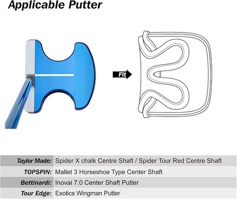 Big Teath Cheel Shaft Golf Square Mallet Cover Cover Cover Center Center Certted Putter Club Protector متوافق مع ارتفاع Moi كبير Taylormade Scotty Cameron 6M DB in Saudi Arabia