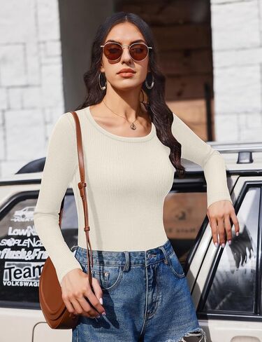 Ekouaer Womens Long Sleeve Shirts 3 Packs Scoop Neck Ribbed Tops Fitted Thermal Undershirt Soft Layering Tees XS-XXL in Saudi Arabia