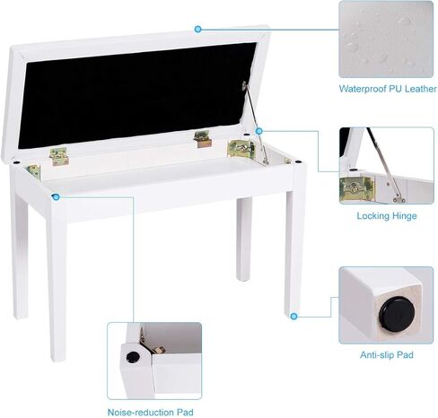 Goflame Duet Piano Bench ، Black ، Pu Leather ، Colld Wood Constract ، تخزين الموسيقى المخفية ، سعة تحميل 360 رطلاً ، 29.5 "× 14" × 19.5 " in Kuwait