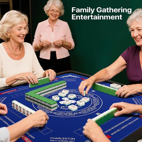 Mahjong Mat with Bag, 32.4 * 32.4 Inch Anti Slip Noise Reduction Mahjong Table Mat for Poker Board Card Tile Games, Dominoes (Blue) in Saudi Arabia