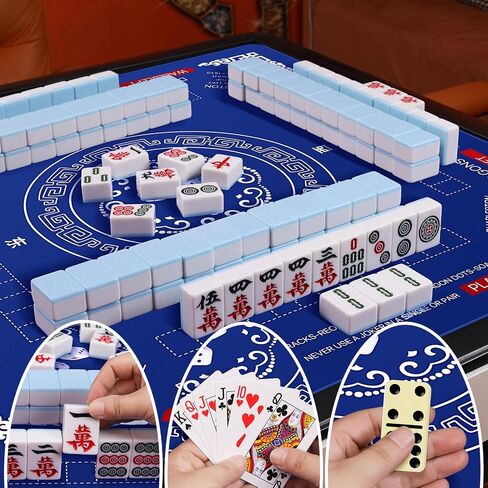 Mahjong Mat with Bag, 32.4 * 32.4 Inch Anti Slip Noise Reduction Mahjong Table Mat for Poker Board Card Tile Games, Dominoes (Blue) in Saudi Arabia