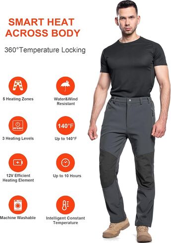 DEWBU Heated Pants for Men with 12V Battery Pack Fleece Lined Outdoor Softshell Pants Electric Heating Trousers in Saudi Arabia