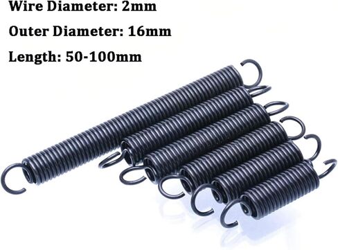 Spring, Tension Spring ,Extension Springs, Wire Diameter 2mm Tension Spring, 1Pcs with Hooks Steel Small Extension Spring, Outer Diameter 16mm Length 50-100mm, Springs Accessories(2 x 16 x 80mm 1pc) in Kuwait