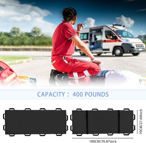 Portable Transport Stretcher with 12 Handles Carrying Bag Patient Animal Mover Travel Size Emergency Casualty Evacuation-Capacity 400lbs (Black2025) in Kuwait