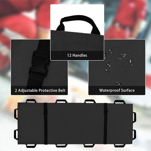 Portable Transport Stretcher with 12 Handles Carrying Bag Patient Animal Mover Travel Size Emergency Casualty Evacuation-Capacity 400lbs (Black2025) in Kuwait