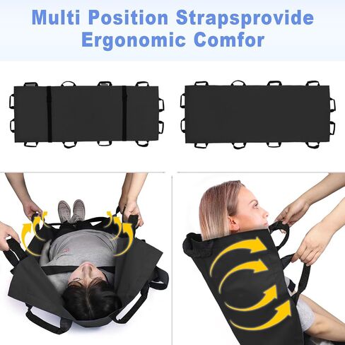 Portable Transport Stretcher with 12 Handles Carrying Bag Patient Animal Mover Travel Size Emergency Casualty Evacuation-Capacity 400lbs (Black2025) in Kuwait