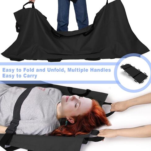 Portable Transport Stretcher with 12 Handles Carrying Bag Patient Animal Mover Travel Size Emergency Casualty Evacuation-Capacity 400lbs (Black2025) in Kuwait