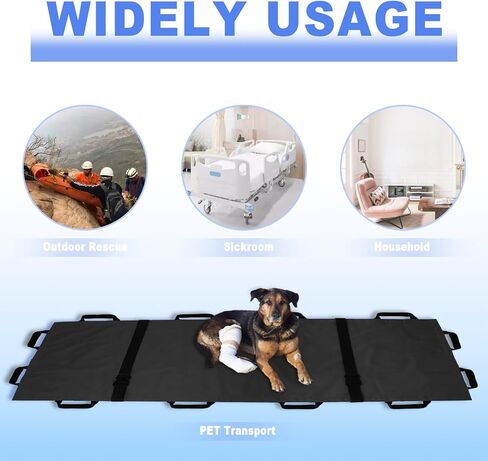 Portable Transport Stretcher with 12 Handles Carrying Bag Patient Animal Mover Travel Size Emergency Casualty Evacuation-Capacity 400lbs (Black2025) in Kuwait