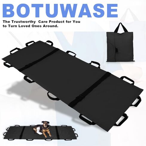Portable Transport Stretcher with 12 Handles Carrying Bag Patient Animal Mover Travel Size Emergency Casualty Evacuation-Capacity 400lbs (Black2025) in Kuwait