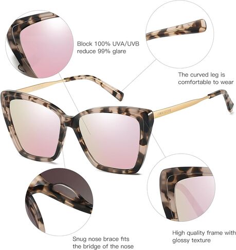 نظارة شمسية للنساء للنساء ، وارتفعت uv400 العصرية الوردي عكس/التدرج/السوداء السوداء in Kuwait