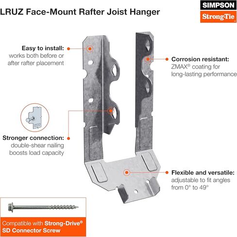 Simpson Strong-Tie LRU212Z-Lruz Hace-Mount Rafter Hanger-موصلات بناء خشب المنحدر القابلة للتعديل ، الفولاذ مقاس 18 in Saudi Arabia