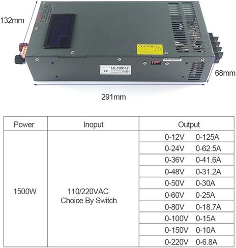1500W Switching Power Supply مع العرض 0-24V 36V 48V 60V 70V 80V 90V 110V 220V 300V 350V قابلة للتعديل DC والتيار (0-110V 0-13.6A) in Kuwait