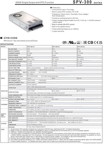SPV-300-12/SPV-300-24/SPV-300-48 300W Single Output Power Supply(Spv-300-48) in Kuwait