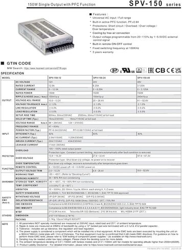 SPV-150-12/SPV-150-24/SPV-150-48 150W مزود طاقة الإخراج الفردي (SPV-150-24) in Kuwait