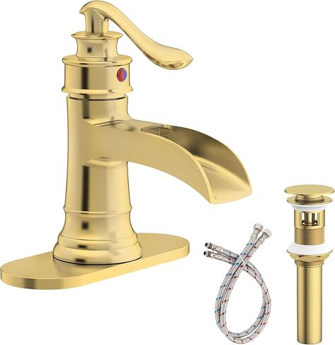 Homevacious Bathroom Faucet Copper Waterfall Bathroom Sink Faucets with Single Handle Rustic Vanity Farmhouse RV Faucet Suitable for 1 or 3 Holes with Pop-up Drain Deck Plate Hose in Kuwait