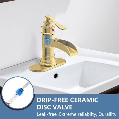 Homevacious Bathroom Faucet Copper Waterfall Bathroom Sink Faucets with Single Handle Rustic Vanity Farmhouse RV Faucet Suitable for 1 or 3 Holes with Pop-up Drain Deck Plate Hose in Kuwait