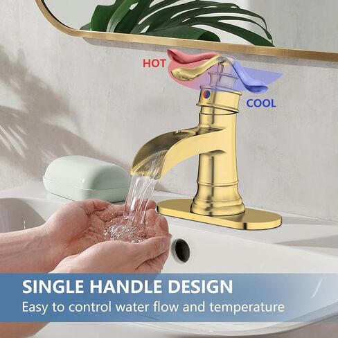 Homevacious Bathroom Faucet Copper Waterfall Bathroom Sink Faucets with Single Handle Rustic Vanity Farmhouse RV Faucet Suitable for 1 or 3 Holes with Pop-up Drain Deck Plate Hose in Kuwait