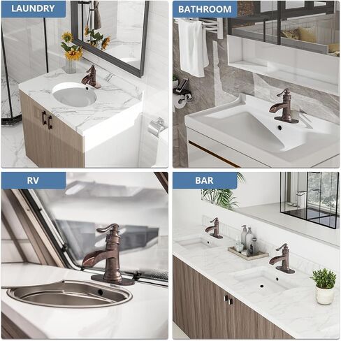 Homevacious Bathroom Faucet Copper Waterfall Bathroom Sink Faucets with Single Handle Rustic Vanity Farmhouse RV Faucet Suitable for 1 or 3 Holes with Pop-up Drain Deck Plate Hose in Kuwait