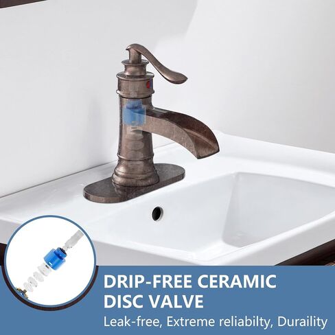 Homevacious Bathroom Faucet Copper Waterfall Bathroom Sink Faucets with Single Handle Rustic Vanity Farmhouse RV Faucet Suitable for 1 or 3 Holes with Pop-up Drain Deck Plate Hose in Kuwait
