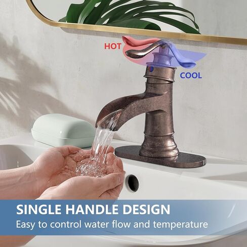 Homevacious Bathroom Faucet Copper Waterfall Bathroom Sink Faucets with Single Handle Rustic Vanity Farmhouse RV Faucet Suitable for 1 or 3 Holes with Pop-up Drain Deck Plate Hose in Kuwait