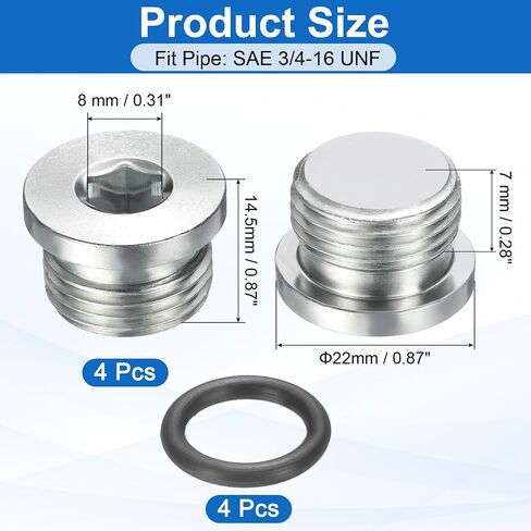 UXCELL 4PCS SAE 7/16-20 UNF unner hex hex pipe clop ، قابس مقبس الخيط الصلب الكربوني العالمي مع حلقة O لإنهاء أنابيب الانتهاء أو مصارف الاستبدال in Saudi Arabia