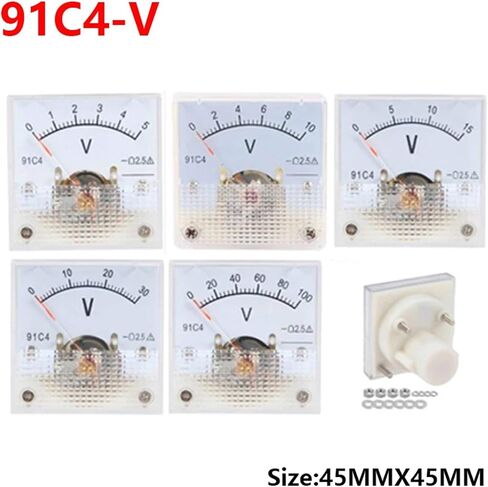 91C4-V DC Pointer Type Voltage Meter 3/5/10/15/20/30/50/100/150/250/450V Analog Mechanics Plate Table 1Pcs(20A) in Saudi Arabia