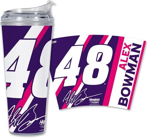 Rico Industries NASCAR RACING 24oz من البهلوان الأكريليك مع غطاء مفصلي ، مرخص رسميًا من البهلوان المزدوج الجدار مع القش in Saudi Arabia