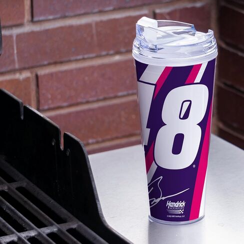 Rico Industries NASCAR RACING 24oz من البهلوان الأكريليك مع غطاء مفصلي ، مرخص رسميًا من البهلوان المزدوج الجدار مع القش in Saudi Arabia