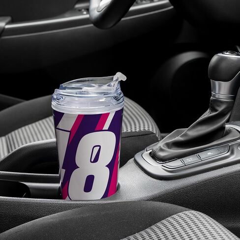 Rico Industries NASCAR RACING 24oz من البهلوان الأكريليك مع غطاء مفصلي ، مرخص رسميًا من البهلوان المزدوج الجدار مع القش in Saudi Arabia