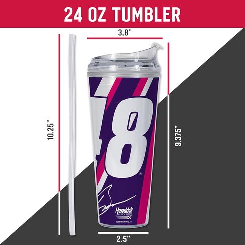 Rico Industries NASCAR RACING 24oz من البهلوان الأكريليك مع غطاء مفصلي ، مرخص رسميًا من البهلوان المزدوج الجدار مع القش in Saudi Arabia