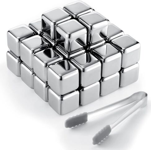 yexiya 60 pcs مكعبات الثلج المقاوم للصدأ من الفولاذ المقاوم للصدأ مع ملقط ويسكي مكعبات الفودكا الصخور المعدنية الصخور الجليد الحجارة للمشروبات الصيفية تقشعر لها الأبد in Saudi Arabia
