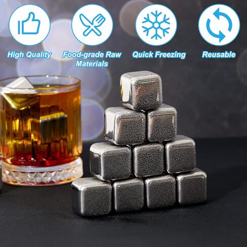 yexiya 60 pcs مكعبات الثلج المقاوم للصدأ من الفولاذ المقاوم للصدأ مع ملقط ويسكي مكعبات الفودكا الصخور المعدنية الصخور الجليد الحجارة للمشروبات الصيفية تقشعر لها الأبد in Saudi Arabia