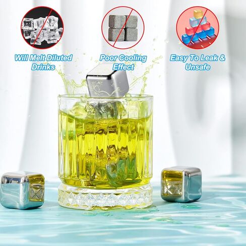 yexiya 60 pcs مكعبات الثلج المقاوم للصدأ من الفولاذ المقاوم للصدأ مع ملقط ويسكي مكعبات الفودكا الصخور المعدنية الصخور الجليد الحجارة للمشروبات الصيفية تقشعر لها الأبد in Saudi Arabia