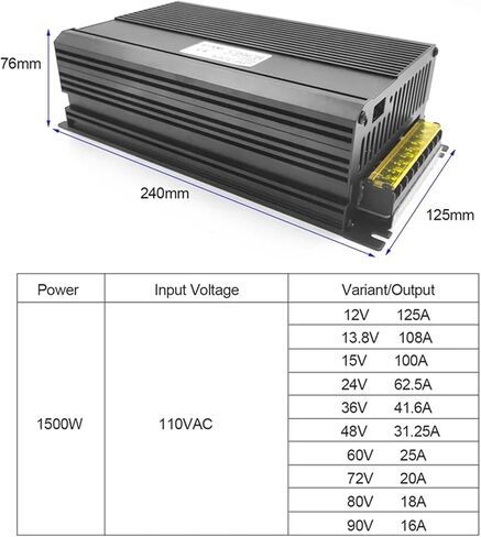 1500W Switching Power Supply 110/220VAC DC 12V 13.8V 15V 24V 36V 48V 60V 72V 80V 90V for Industrial (15V 100A) in Saudi Arabia
