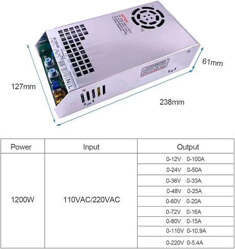 1200W الجهد القابل للتعديل الجهد الحالي مزود الطاقة 0-12V 24V 36V 48V 60V 72V 90V 110V 220V 20A 50A 110/220VAC (80V 15A) in Kuwait