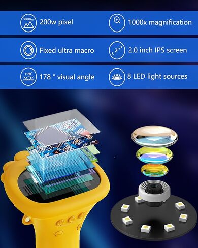 T Takmly Digital Microscope Camera Camera محمولة مكونة مكونة باليد مع الضوء ، مكونة من شاشة USB 2.0 بوصة للبالغين البالغين ، 200W بكسل ، تكبير 1000X ، متوافق مع Windows ، Mac OS in Kuwait