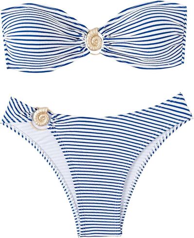 Women's 2 Piece Strapless Striped Bikini Sets Tie Backless Bandeau Bra Bathing Suit Boho Swimsuit in Saudi Arabia