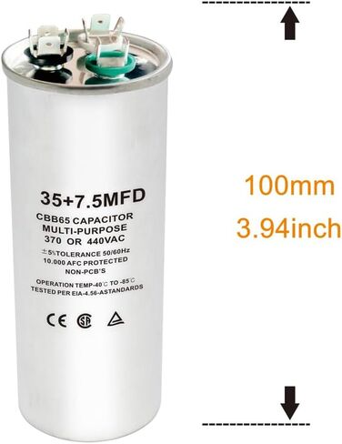CBB65 Round Dual Run Dircular START CAPACITOR ، 35 + 7.5 UF/MFD ± 5 ٪ 370V/440VAC COMPACITOR CAPACITION لضاغط AC Run Fan Start Contenser Cool/Heat (35 + 7.5 UF) in Kuwait