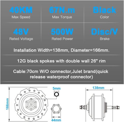 26 inch Ebike Conversion kit 48V500W Rear Front Motor Wheel with 48V13Ah Battery Fit for 6S 7S 8S 9S 10S Cassette Screwed Brushless Motor Kit in Kuwait
