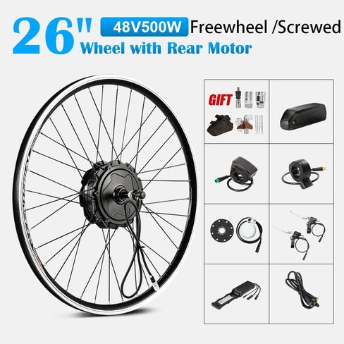 26 inch Ebike Conversion kit 48V500W Rear Front Motor Wheel with 48V13Ah Battery Fit for 6S 7S 8S 9S 10S Cassette Screwed Brushless Motor Kit in Kuwait