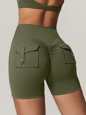 Athletic Running Workout Shorts for Women High Waisted Exercise Gym Yoga Shorts with Pockets in Saudi Arabia
