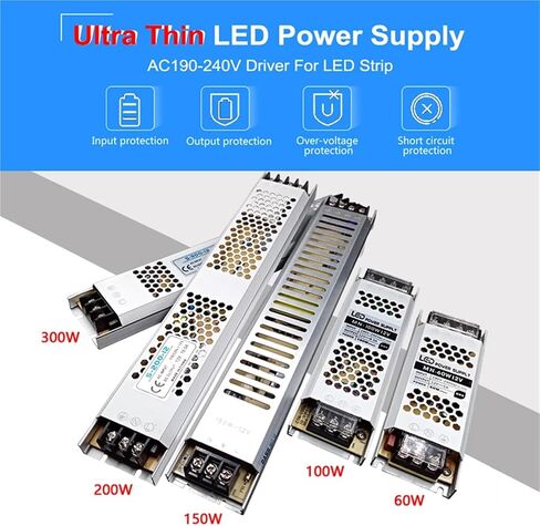 DC 220V to 12V 24V Switching Power Supply Ultra Thin Lighting 24W 60W 100W 150W 200W 300W 400W Driver for LED Strip(DC 12V,300W) in Saudi Arabia