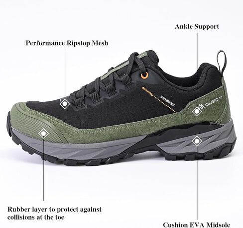 Queday Mens Waterproof Hiking Shoes Lightweight Outdoor Cordura Walking Shoes Breathable Hike Trekking Trails Camping Climbing in Kuwait