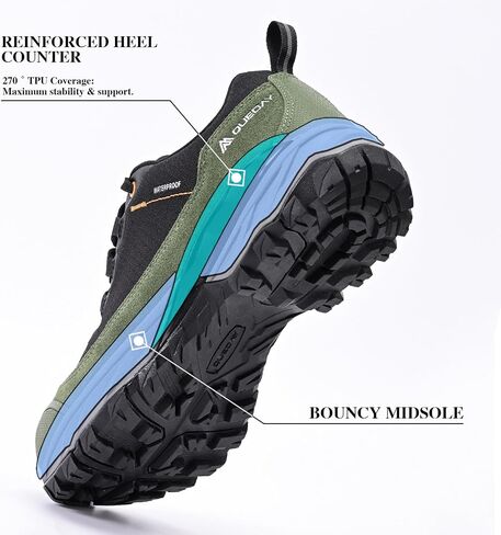 Queday Mens Waterproof Hiking Shoes Lightweight Outdoor Cordura Walking Shoes Breathable Hike Trekking Trails Camping Climbing in Kuwait