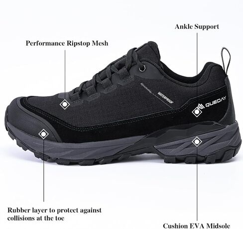 Queday Mens Waterproof Hiking Shoes Lightweight Outdoor Cordura Walking Shoes Breathable Hike Trekking Trails Camping Climbing in Kuwait